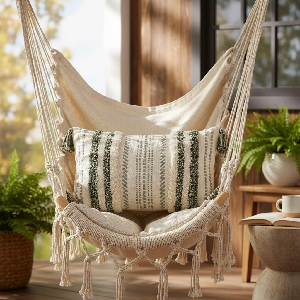 Bohemian-Inspired Summer Decorative Lumbar Pillow Cover 12x20, Textured Tufted Striped Accent for Couch and Bed, Green and Cream, Single Pack